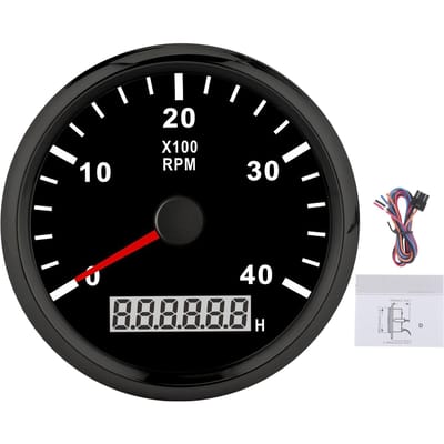 Tachymètre Bateau Pointu LCD Numérique 85mm 4000RPM avec Rétroéclairage Rouge IP67 Étanche 12V 24V Black background black frame