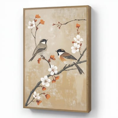 Wandlamp 60x90 cm - Oplaadbaar - Vogels - Bloesemtak - Bloemen - Oranje - Wandlampen binnen woonkamer - Slaapkamer lamp - Decoratieve nachtlamp - Vloerlamp draadloos