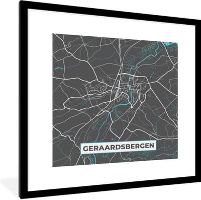 Fotolijst incl. Poster - Stadskaart – Grijs - Kaart – Geraardsbergen – België – Plattegrond - 40x40 cm - Posterlijst
