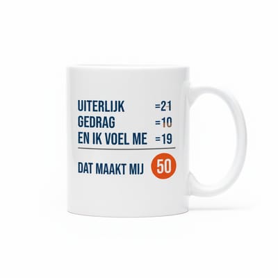 330ml 50 Jaar Verjaardagsmok - Grappige Leeftijdsberekening 'Uiterlijk/Gedrag/Gevoel' - Jubileum Cadeau (M/V) - Koffie/Theekop