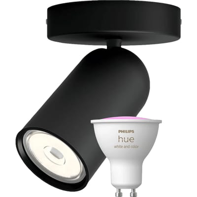 Philips Pongee opbouwspot - 1 spot - zwart + Philips Hue White and Color GU10