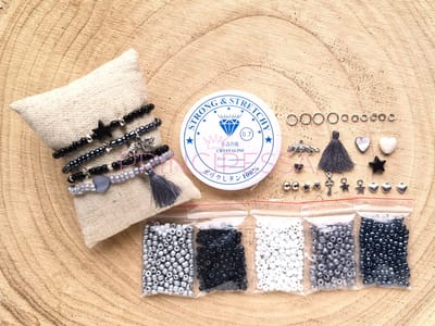 Zelf sieraden maken kralen pakket - Armbandjes - 4mm kraal - Zwart, grijs, matzilver - DIY