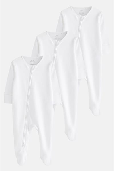 Next - Pasgeboren unisex - Essential 100% Katoenen babypakjes met rits 3 Pack - Wit