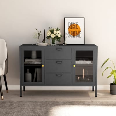vidaXL - Dressoir - 105x35x70 - cm - staal - en - gehard - glas - antracietkleurig