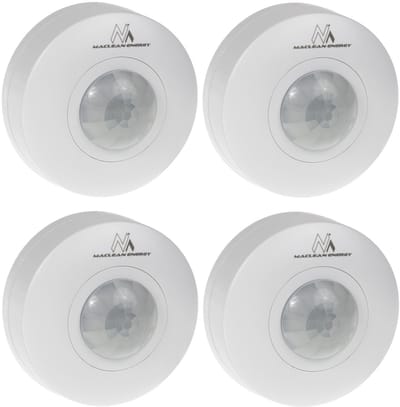 Maclean - Set van 4stuks PIR-bewegingsmelder voor plafondmontage 360e schemerdetector - bereik 6m max. belasting 1200W, IP20, MCE314 W