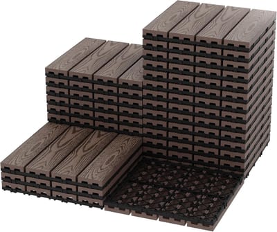 WPC Kliktegels 30x30 cm - Set van 27 Stuks (ca. 2,43 m²) - Hout-Kunststof-Composiet Terrastegels met Houtnerf - Antislip & Waterdicht - Balkontegels & Tuintegels - Teakbruin