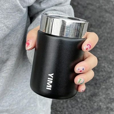 230ml Mini RVS Thermos Mok Mode Draagbare Zak Vacuümfles Koffie Thee Thermische Waterfles Tumbler zwart