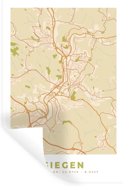 Muurstickers - Sticker Folie - Stadskaart - Siegen - Vintage - Plattegrond - Kaart - 20x30 cm - Plakfolie - Muurstickers Kinderkamer - Zelfklevend Behang - Zelfklevend behangpapier - Stickerfolie