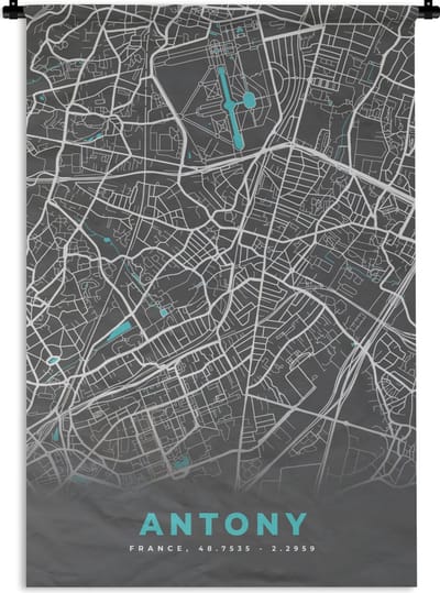 Wandkleed - Wanddoek - Antony - Kaart - Plattegrond - Stadskaart - Frankrijk - 120x180 cm - Wandtapijt