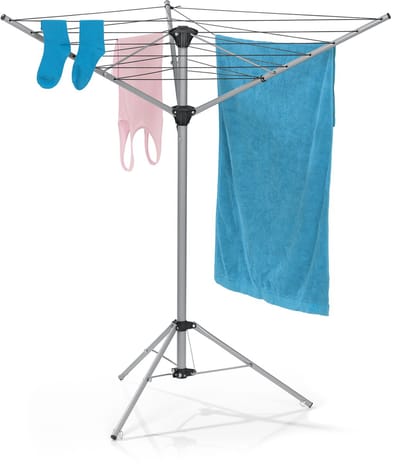 EASYmaxx Droogmolen, inklapbaar droogrek voor binnen en buiten, weerbestendig en licht, in 4 standen in hoogte verstelbaar, ca. 14 cm x 11 cm x 131 cm [aluminium]