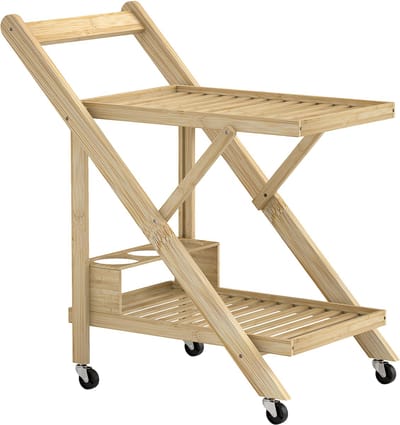 Keukentrolley - 66x40x70 cm - Met Wijnrek en Werkblad - Keukenwagen - Bamboe - Naturel
