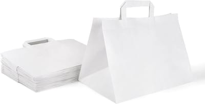 50 Witte Papieren Zakken met Handvat - Sterke Kraft Cadeautas Voor Cadeaus & Boodschappen - 32x22x25 cm