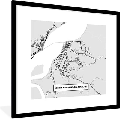 Fotolijst incl. Poster - Frankrijk – Plattegrond – Kaart – Saint-Laurent-du-Maroni – Stadskaart - 40x40 cm - Posterlijst