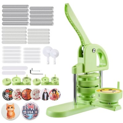 VEVOR Button Maker Machine Badge Punch Press 58/75 mm, Pin Maker met 200 Button Onderdelen & Cirkelsnijder & Spell Book & Versterkte Ergonomische Handgreep, DIY Badge Press Machine Groen