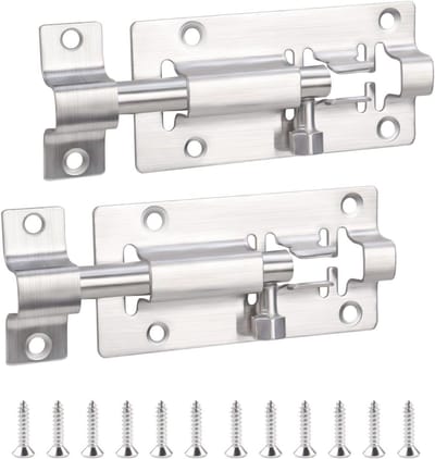 Deurslot Veiligheid - 2 Stuks - Schuifslot RVS - Sloten - Voor Binnen & Buiten - Met 12 Stuks Schroeven - Geschikt voor schuren, bergingen, tuinkamers, kasten en lades - Zilver