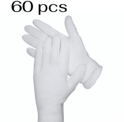 60 stuks witte katoenen handschoenen, dun jersey katoen, zweetbestendig, machinewasbaar, voor werk en etiquette