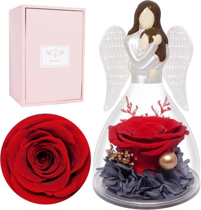Eeuwige Roos - Glazen Engel - Cadeau Idee - Met Ledlicht - 7x7x13 cm - Roze