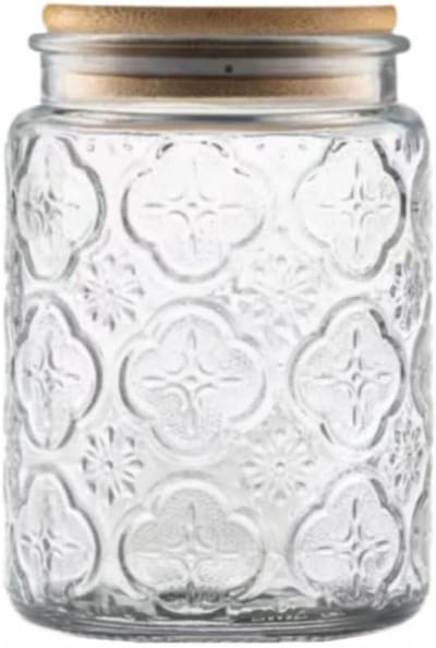 Vintage Glazen Pot met Bamboeklep, Decoratieve Opbergpot voor Snoep, Koekjes en Keuken, 700 ml Glazen Pot voor Koffie, Thee en Suiker