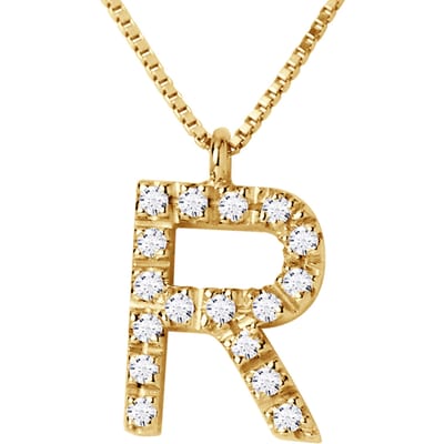 Collar ABC Diamonds 0.09 Cts letter "R" 18 karaats geel goud