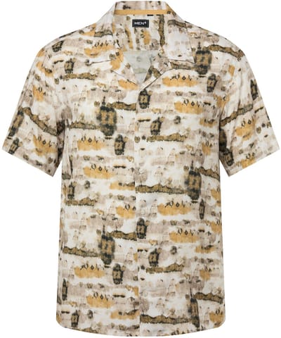 Men Plus - Heren - Overhemd korte mouwen Cubaanse kraag boxy fit print all-over - Off-white - Maat L