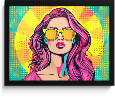 Poster in lijst - Fotolijst 40x30 cm - Posters - Zonnebril - Vrouw - Zonnig - Geel - Posterlijst zwart - Decoratie - Wanddecoratie woonkamer - Muurdecoratie slaapkamer