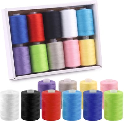 Set van 10 stuks Naaigaren – 1000 yards– Regenboogkleuren – Polyester – Incl. Naaldinrijgers – Voor Handnaaien & Knutselen-DIY