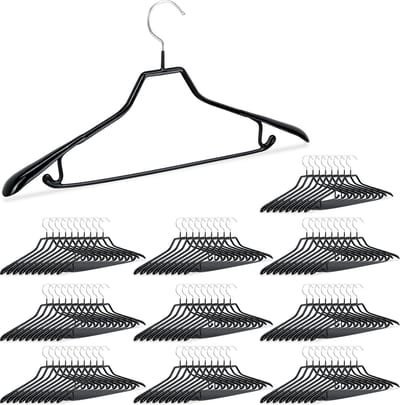 100x kledinghanger zwart - antislip - kostuumhanger - kleerhanger met broeklat