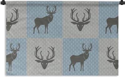 Wandkleed - Wanddoek - Hert - Stippen - Blauw - 90x60 cm - Wandtapijt