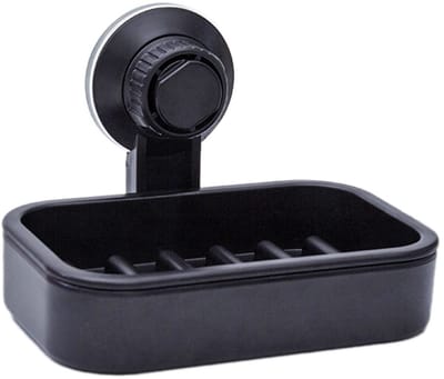 LISM-Zeepbakje met zuignap, douchezeephouder, wandmontage, robuust, waterdicht, zwart.