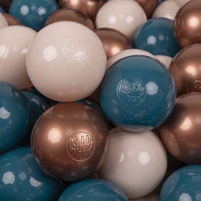 KiddyMoon Ballenbak ballen voor Kinderen Ø7 cm met 200 Stuks - Kinderballen baby - Speelballen voor Ballenbad - BPA-vrij - Ballenbak ballen - Kleurrijke ballen - Baby Speelgoed - Donkerturkoois Pastelbeige Koperrood