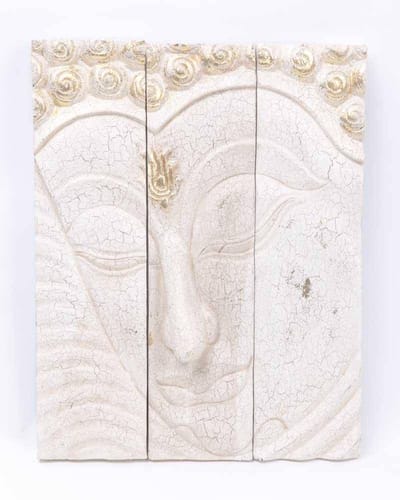 Fine Asianliving Boeddha Houten Paneel Handgemaakt 3D Wanddecoratie Wit B41xH51cm
