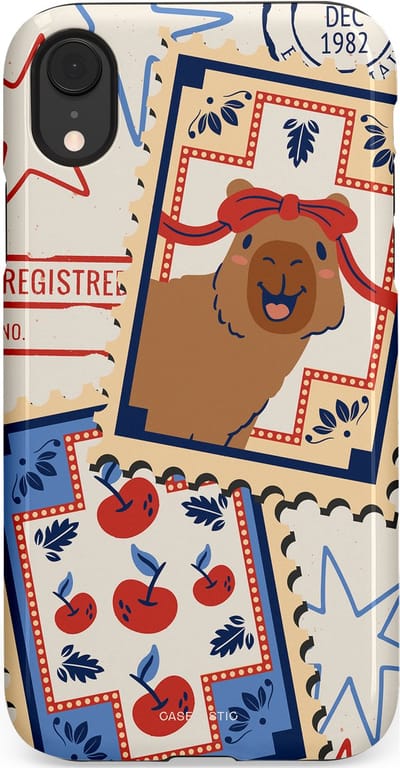 Casetastic hoesje geschikt voor Apple iPhone XR - Dubbellaagse bescherming - Kerst Capibara Post van de Noordpool - Fashion Case - Lichtgrijs Zand Terracotta