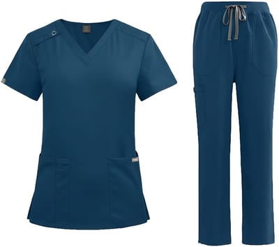 BRENZOOS- Scrub Suit Set Unisex V-hals - Korte Mouwen - 2 Zakken - Rechte Pijpen - Verstelbare Taille - Comfortabel Medisch Uniform