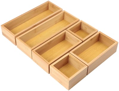 Dailygoods- Lade Organizer 6-delig - Opbergdoos Bamboe - Antislip Bodem - Vochtbestendig - Stapelbaar - Natuurlijke Esthetiek