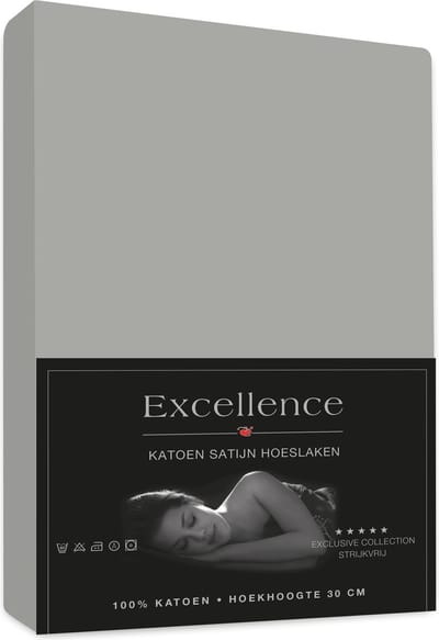 Katoen Satijn Hoeslaken 080x200+30 cm GRIJS ZILVER