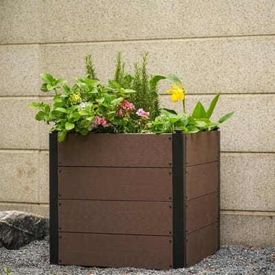 Vierkante Verhoogde Moestuinbak met Houtlook - Duurzame WPC Composiet Plantenbak - Open Bodem - Weerbestendig & UV-Resistent - Balkon, Terras & Tuin - 64 x 64 x 60 cm