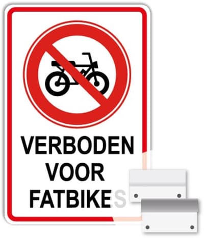Bord Verboden voor fatbikes - Weerbestendig Aluminium - 40x60 cm - Bevestiging: Met muur-/ wandmontage beugels