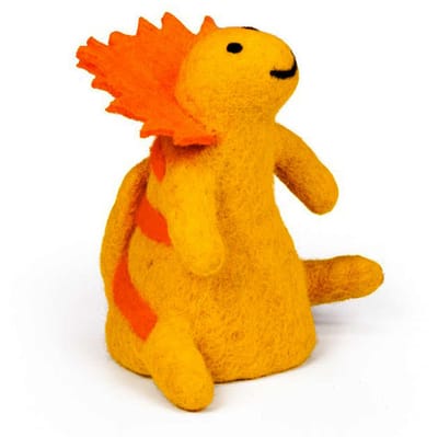 Wolvilt DinosaurusTriceratops - Kleine Handpop/Eiwarmer - Handmade&Fairmade Homedeco - 13x8cm