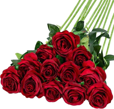 Kunstbloemen 12 stuks - kunstrozen van zijde rood - boeket met lange stelen - decoratie bruiloftshuis - bloemstukken voor thuis