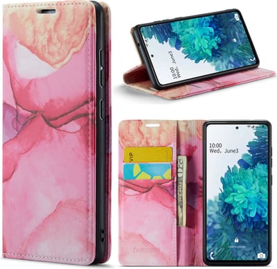 Casemania Hoesje Geschikt voor Samsung Galaxy A14 - Pink Rhodonite - Marmer Portemonnee Book Case
