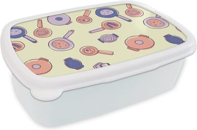 Broodtrommel Wit - Lunchbox - Brooddoos - Pan - Jaren 50 - Patroon - 18x12x6 cm - Volwassenen