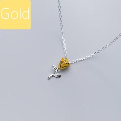 Collier clavicule en argent sterling 925 véritable et élégant avec fleur de rose pour femme, bijoux de mariage, de Saint-Valentin, Db292 or