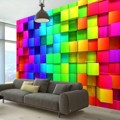 200cm X 140cm - Fotobehang - Kleurige kubussen, Vliesbehang, 5 maten, voor woonkamer en slaapkamer, Instructie bijgesloten, zeer eenvoudig aan te brengen