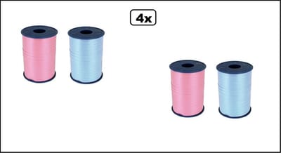 4x krullint roze en lichtblauw 5mm x 500meter - krul lint kerst sinterklaas decoratie kado