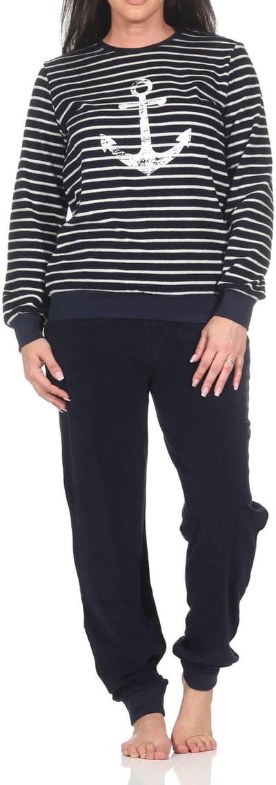 Normann badstof pyjama voor dames met maritieme look en ankermotief - ook in grote maten