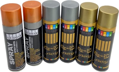Spuitverf set 6 kleuren , 6x200 ml Sneldrogende graffiti verf spuitbus verf voor hout steen muur metaal glas. Goud, Zilver,Koper