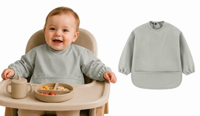 Waterdicht Baby Slabbetje met mouwen en Opvangbak - Groen Effen – 3-18 maanden - Extra Stevig & Machinewasbaar