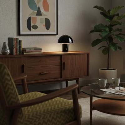 LUSENZ Civaro - Paddenstoel lamp oplaadbaar Zwart 20 cm - Slaapkamer tafellamp - Draadloze tafellamp - Dimbaar - Metaal - USB-C - Retro design -