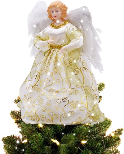 Dailygoods- Kerstboom Topper Engel - 32 cm - Warmgele LED-verlichting - Indoor Kerstdecoratie - Elegante Afwerking - Nobele uitstraling - Kerstversiering