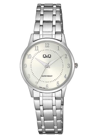 Q&Q QZ61J204Y - Horloge - Analoog - Dames - Vrouwen - Stalen band - Rond - Metaal - Cijfers - Zilverkleurig - Wit - 3ATM